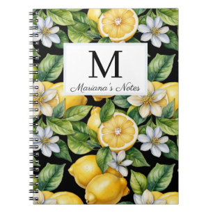 Aquarell Zitronen & Blumen Monogramm personalisier Notizblock