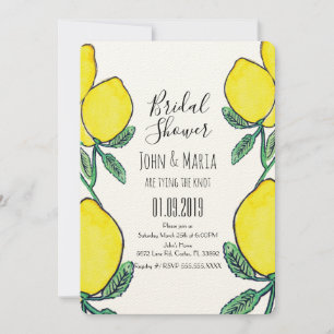 Aquarell-Zitronen-Citrus-Gelb-Brautparty Ecru Einladung