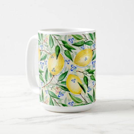 Aquarell-Zitronen Frucht Kaffeetasse (Vorderseite Links)