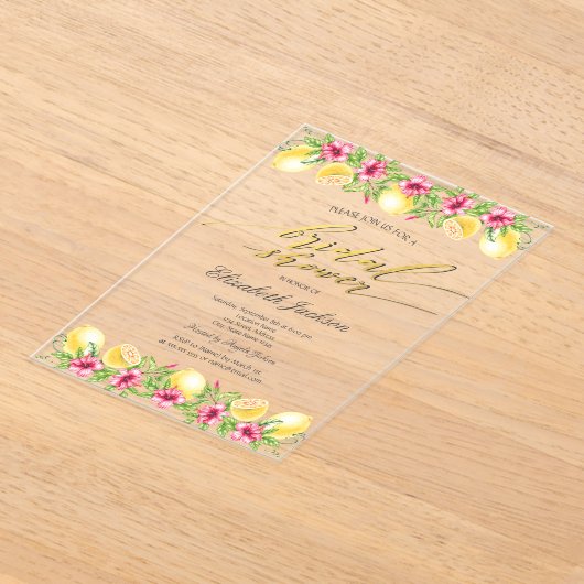 Aquarell Zitronen Gelbes Brautparty Acryleinladungen (Ablage )