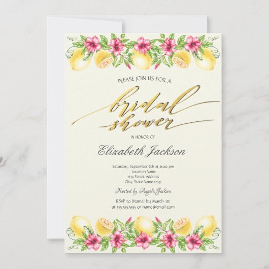 Aquarell Zitronen Gelbes Brautparty Einladung (Vorderseite)