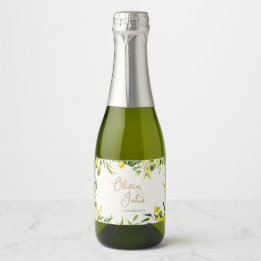 Aquarell-Zitronen-Grün-Hochzeit Schaumweinetikett