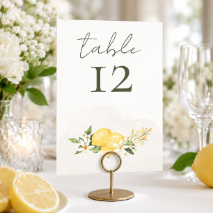Aquarell-Zitronen-Hochzeitstisch-Nummernkarte Tischnummer