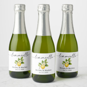 Aquarell-Zitronen-Kalligrafie-Tinte Limoncello Min Schaumweinetikett