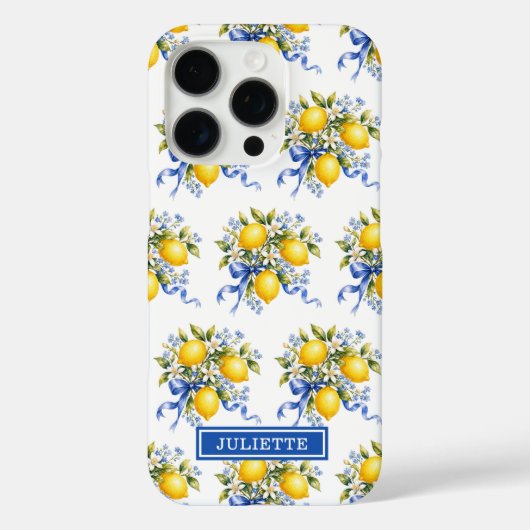 Aquarell-Zitronen mit blauem Blumenmonogramm Case-Mate iPhone Hülle (Rückseite)