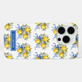 Aquarell-Zitronen mit blauem Blumenmonogramm Case-Mate iPhone Hülle (Rückseite (Horizontal))