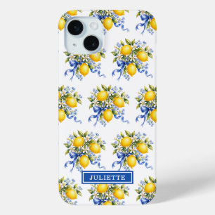 Aquarell-Zitronen mit blauem Blumenmonogramm Case-Mate iPhone Hülle