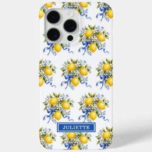 Aquarell-Zitronen mit blauen Blumen monogrammiert Case-Mate iPhone Hülle