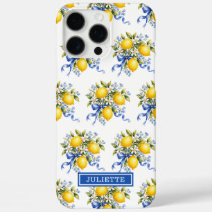 Aquarell-Zitronen mit blauen Blumen monogrammiert iPhone 16 Pro Max Hülle