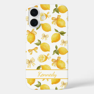 Aquarell-Zitronen mit koketten Schleifen und Monog iPhone 16 Hülle