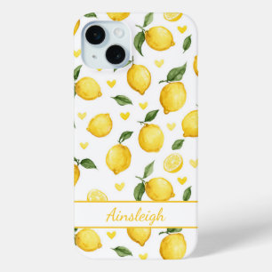 Aquarell-Zitronen mit monogrammierten Herzen Case-Mate iPhone Hülle