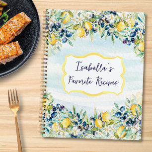 Aquarell-Zitronen-Oliven Personalisiertes Rezeptbu Notizblock