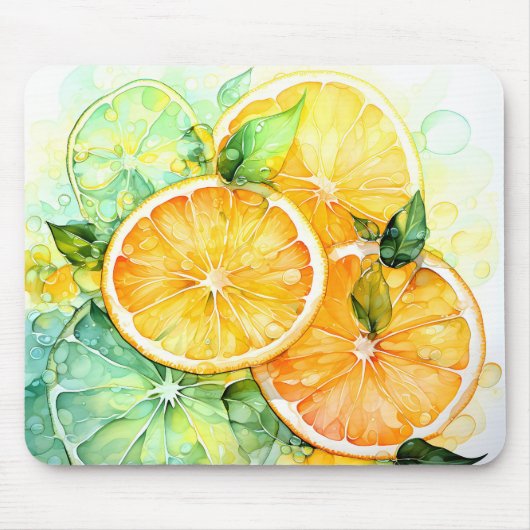 Aquarell-Zitronen-Orange-Lime-Botanik-Küche Mousepad (Vorne)