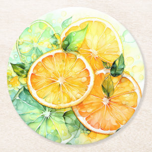 Aquarell-Zitronen-Orange-Lime-Botanik-Küche Runder Pappuntersetzer
