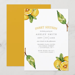 Aquarell-Zitronen Zitrus Modern Sweet 16 Einladung