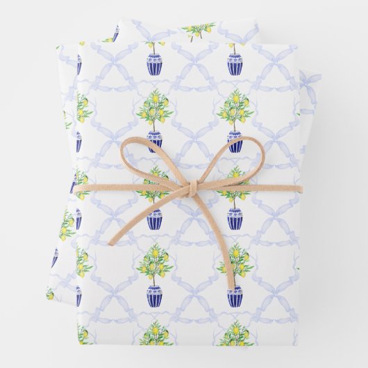 Aquarell-Zitronenbaum-Monogrammwappen Geschenkpapier Set (Beispiel)