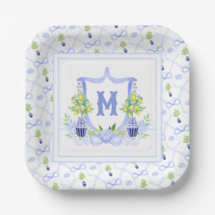 Aquarell-Zitronenbaum-Monogrammwappen Pappteller