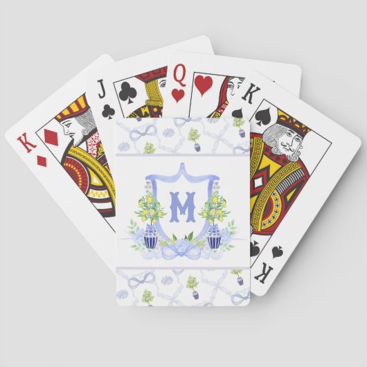 Aquarell-Zitronenbaum-Monogrammwappen Spielkarten (Rückseite)