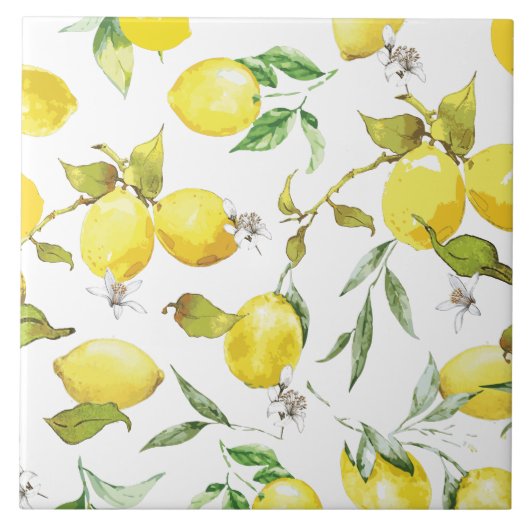 Aquarell-Zitronenmuster Fliese (Vorderseite)