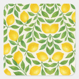 Aquarell-Zitronenmuster Quadratischer Aufkleber