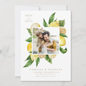 Aquarell-Zitronenrahmen Botanisches Foto Save The Date (Vorderseite)