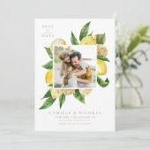 Aquarell-Zitronenrahmen Botanisches Foto Save The Date (Stehend Vorderseite)