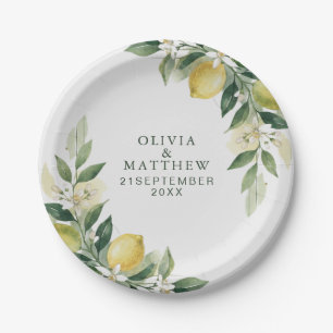 Aquarell-Zitrus-Grün-Limonen-Botanische Hochzeit Pappteller
