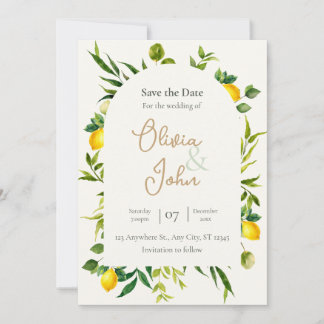 Aquarell-Zitrus-Limonen-Bogen Save-the-Date-Karte Einladung