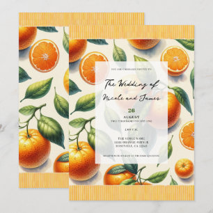 Aquarell-Zitrus-Orangen-Blätter-Hochzeit Einladung