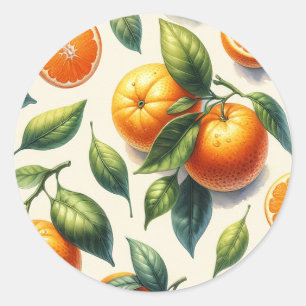 Aquarell-Zitrus-Orangen-Blätter-Hochzeit Runder Aufkleber