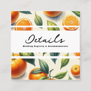 Aquarell-Zitrus-Orangen-Blätter Hochzeitsdetails Quadratische Visitenkarte