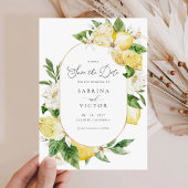 Aquarell Zitrusfrüchte Grünpflanzen Save the Date Einladung