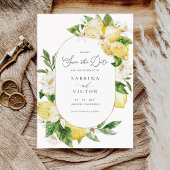 Aquarell Zitrusfrüchte Grünpflanzen Save the Date Einladung