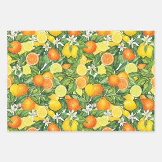 Aquarell-Zitrusfrüchte Zitrone, Orange und Limette Geschenkpapier Set (Vorderseite)