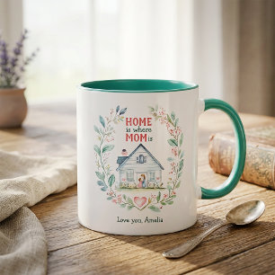 Aquarell Zuhause ist dort, wo Mama ist Benutzerdef Tasse