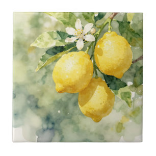 Aquarell-Zweig mit Zitronen Botanische Sommerdarst Fliese