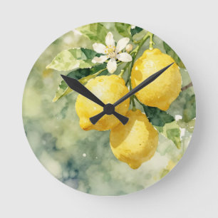 Aquarell-Zweig mit Zitronen Botanische Sommerdarst Runde Wanduhr
