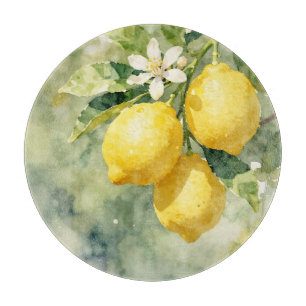 Aquarell-Zweig mit Zitronen Botanische Sommerdarst Schneidebrett