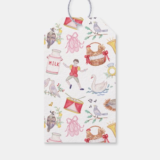 Aquarell Zwölf Tage Weihnachten Personalisiert Geschenkanhänger (Rückseite)