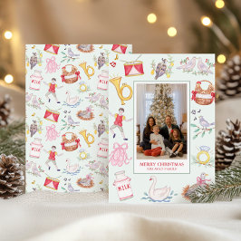 Aquarell Zwölf Tage Weihnachts-Foto Feiertagskarte