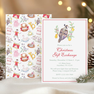 Aquarell Zwölf Tage Weihnachts-Party Einladung