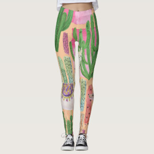 Aquarellamas, Kakteen: nahtloses Muster. Leggings