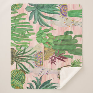 Aquarellamas und Kakteen-Muster. Sherpadecke