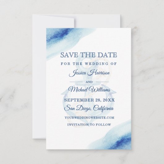 Aquarellanschor Navy Moderne Nautik Save The Date (Vorderseite)