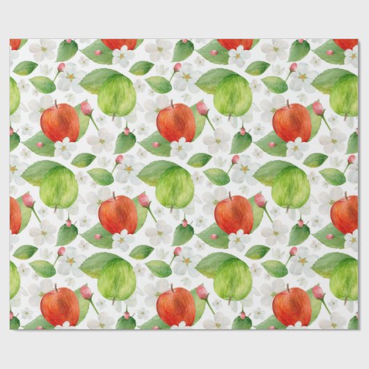 Aquarelläpfel. Grüne und rote Früchte. Garten Geschenkpapier (Flach)