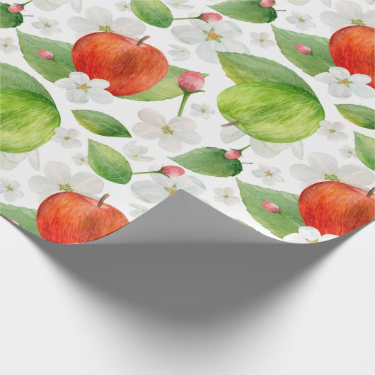 Aquarelläpfel. Grüne und rote Früchte. Garten Geschenkpapier (Ecke)