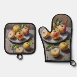 Aquarelläpfel Malerei Ofenhandschuh & Topflappen-Set