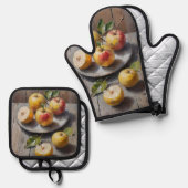 Aquarelläpfel Malerei Ofenhandschuh & Topflappen-Set (Vorderseite/Rückseite)