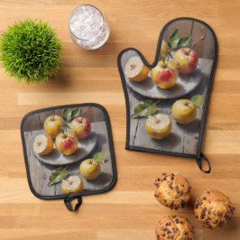 Aquarelläpfel Malerei Ofenhandschuh & Topflappen-Set