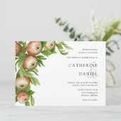 Aquarelläpfel mit Blätter Horizontale Hochzeit Einladung (Stehend Vorderseite)